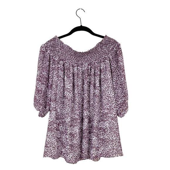 Ann Taylor Loft Mauve Floral Off The Shoulder Blouse 3/4 Sleeve Size S - Picture 3 of 8